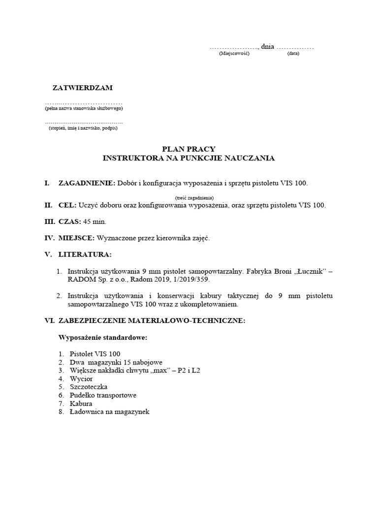 Plan Pracy - Wzór | PDF
