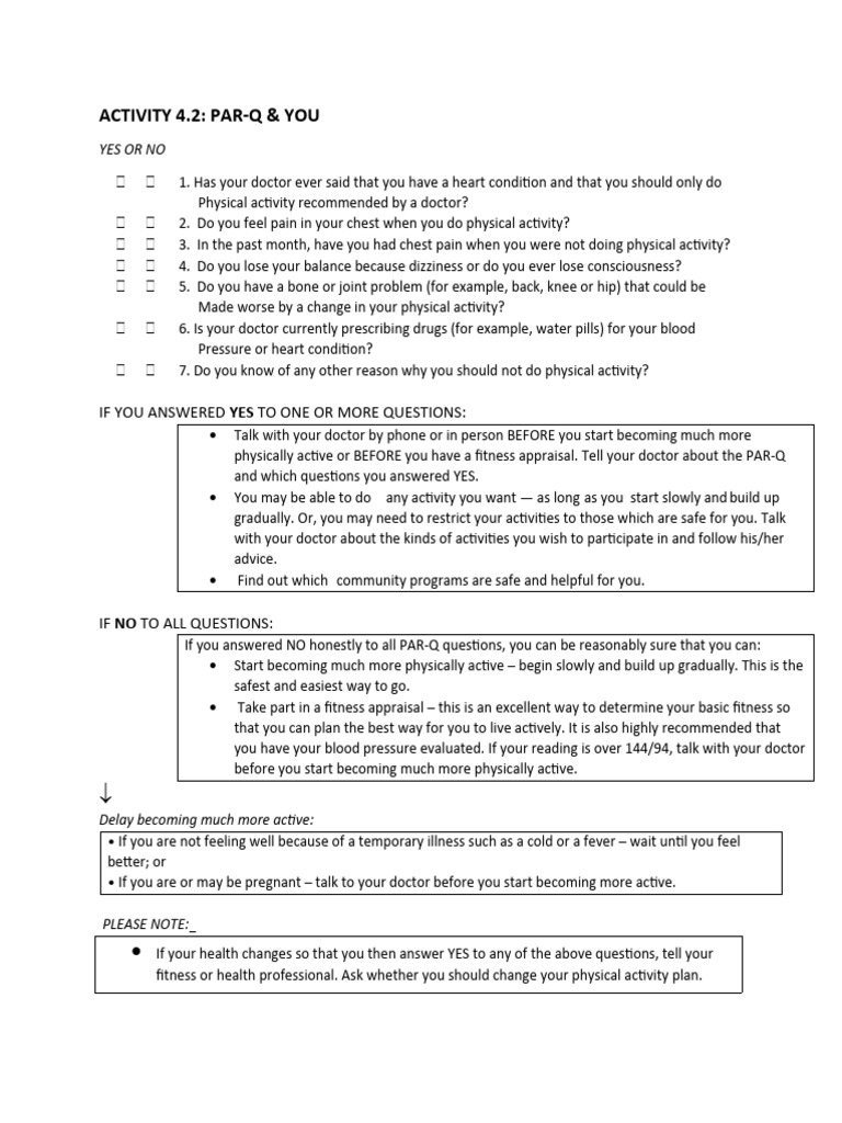 PAR-Q Health Assessment Guide | PDF | Medical Specialties | Health Care