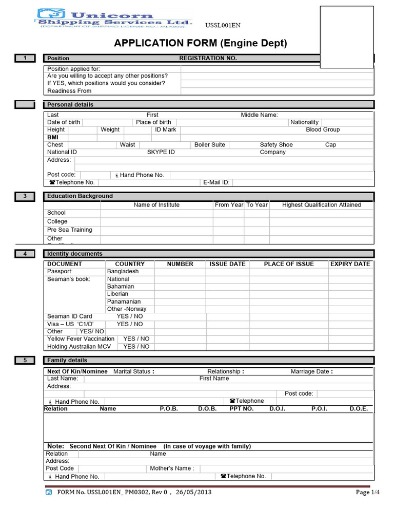 Engine Department Application Form | PDF | Oil Tanker | Identity Document