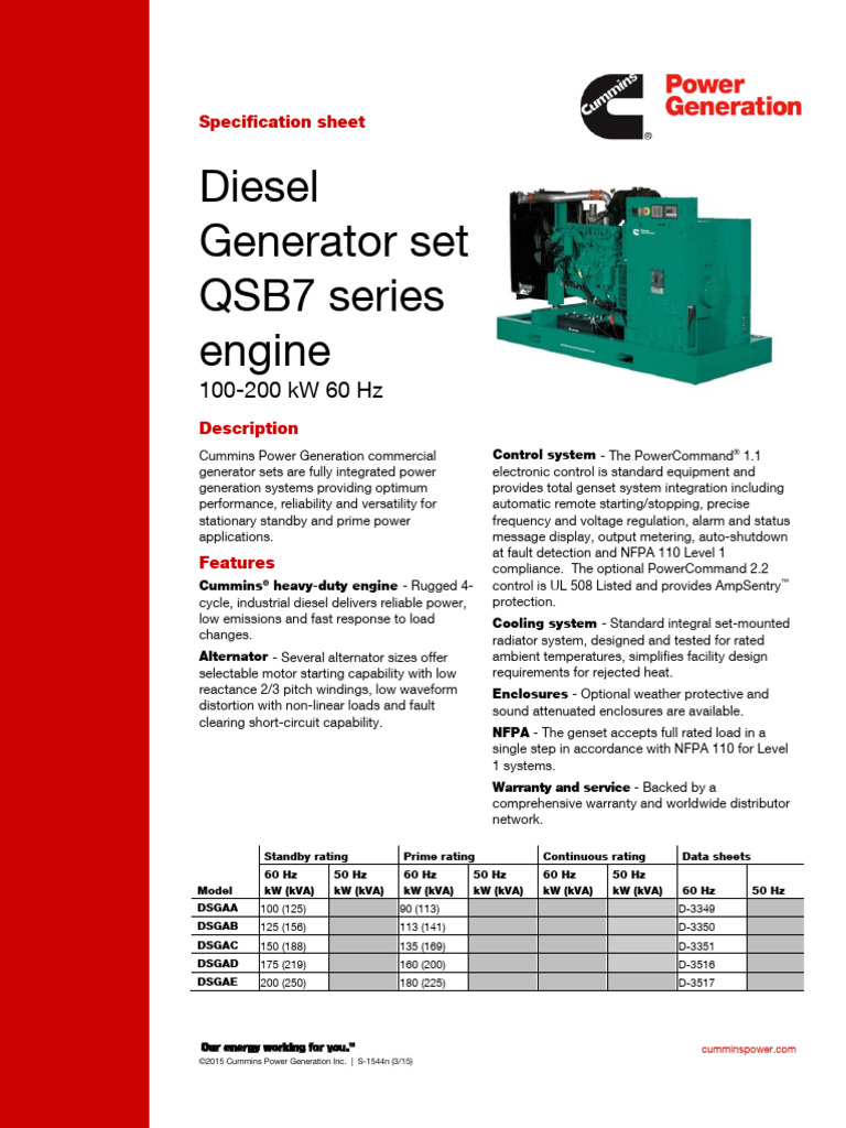 Cummins 175 DSGAD - QSB7 | Download Free PDF | Electrical Engineering ...