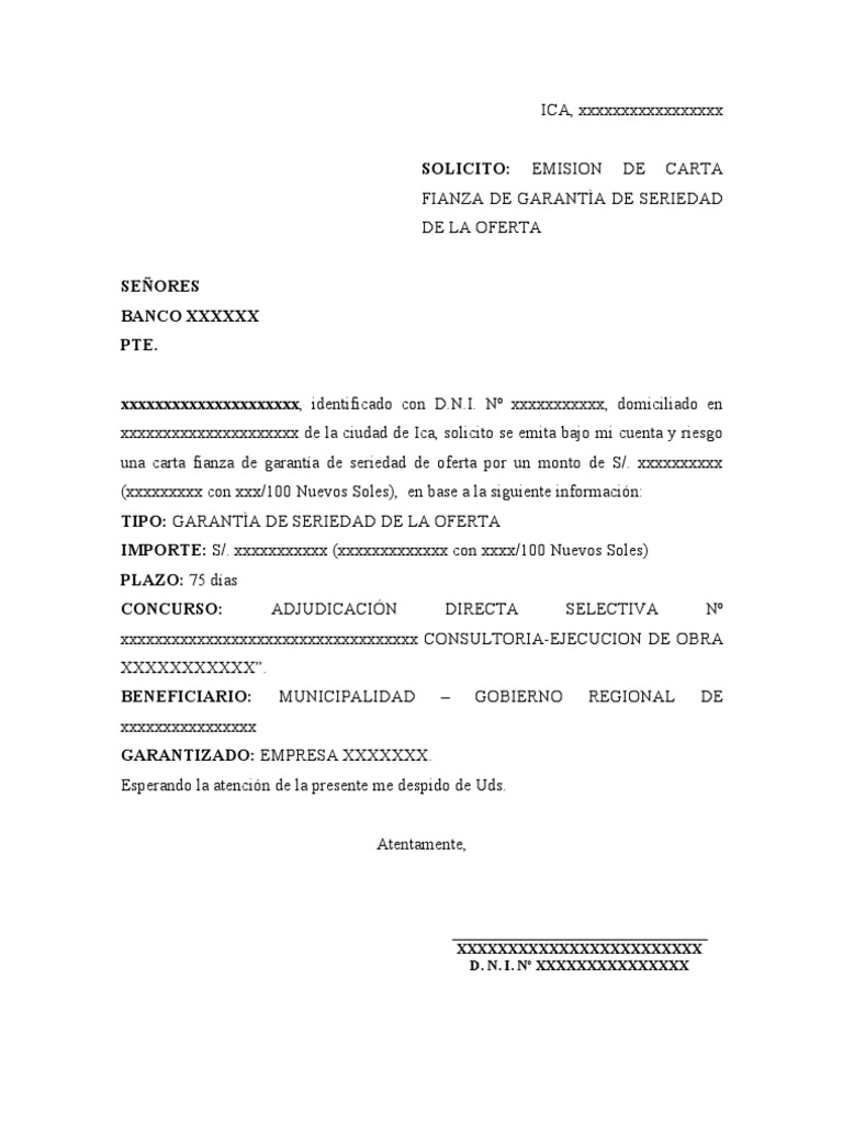 Modelo Solicito Carta Fianza Pdf