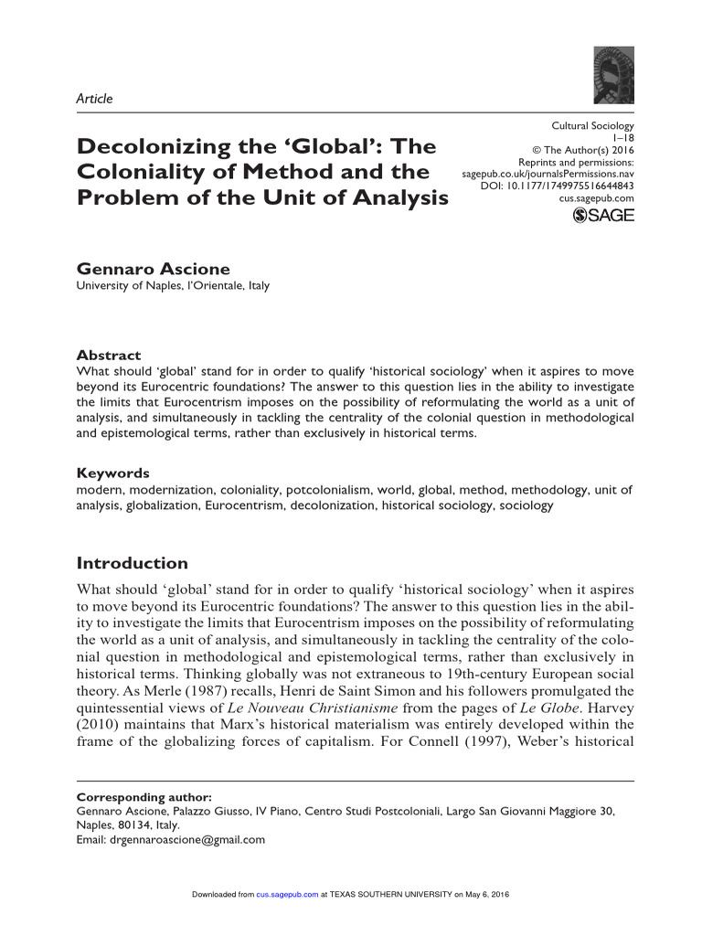 Decolonizing Global Historical Sociology | PDF | Sociology | World ...
