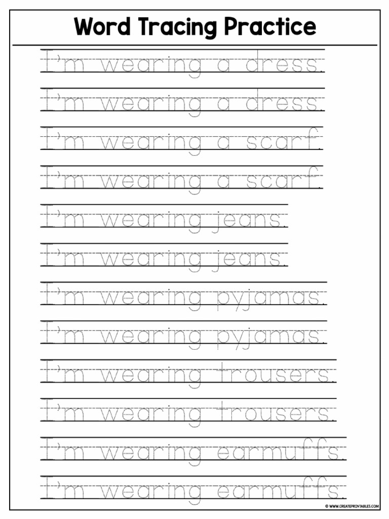 Word Tracing Practice 01D4 B22A 342A PDF