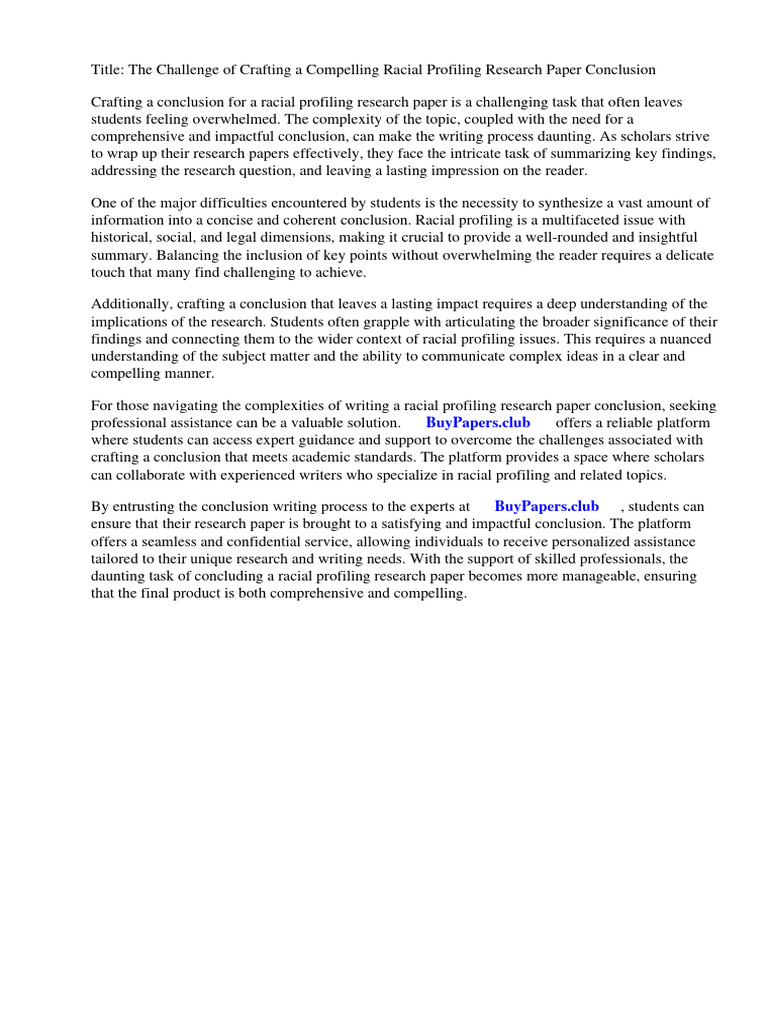 Racial Profiling Research Paper Conclusion PDF Racial Profiling