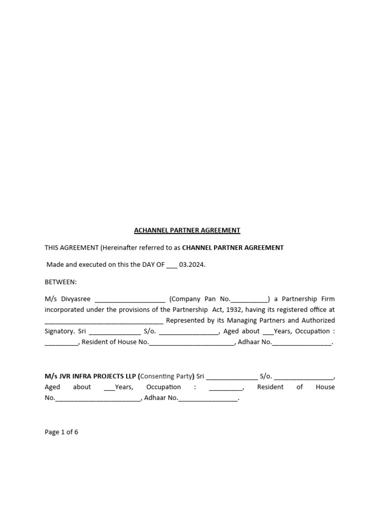 Channel Partner Agreement for Real Estate | PDF | Indemnity | Civil Law ...