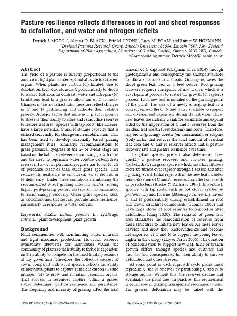 Moot Et Al - Pasture Resilience - 2021 | PDF | Alfalfa | Leaf
