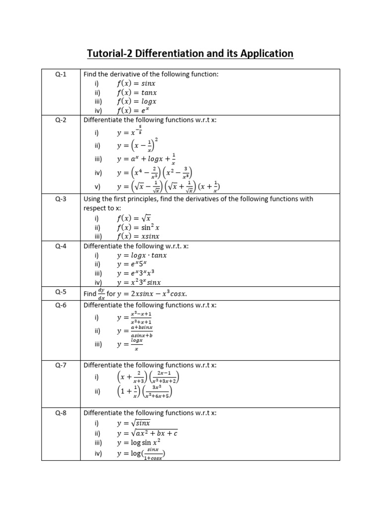 Differentiation Techniques and Examples | PDF | Subtraction | Algebra