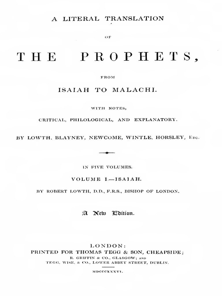 English 1836 The Prophets Lowth Bible Vol 1 5 Ot Prophets Pdf