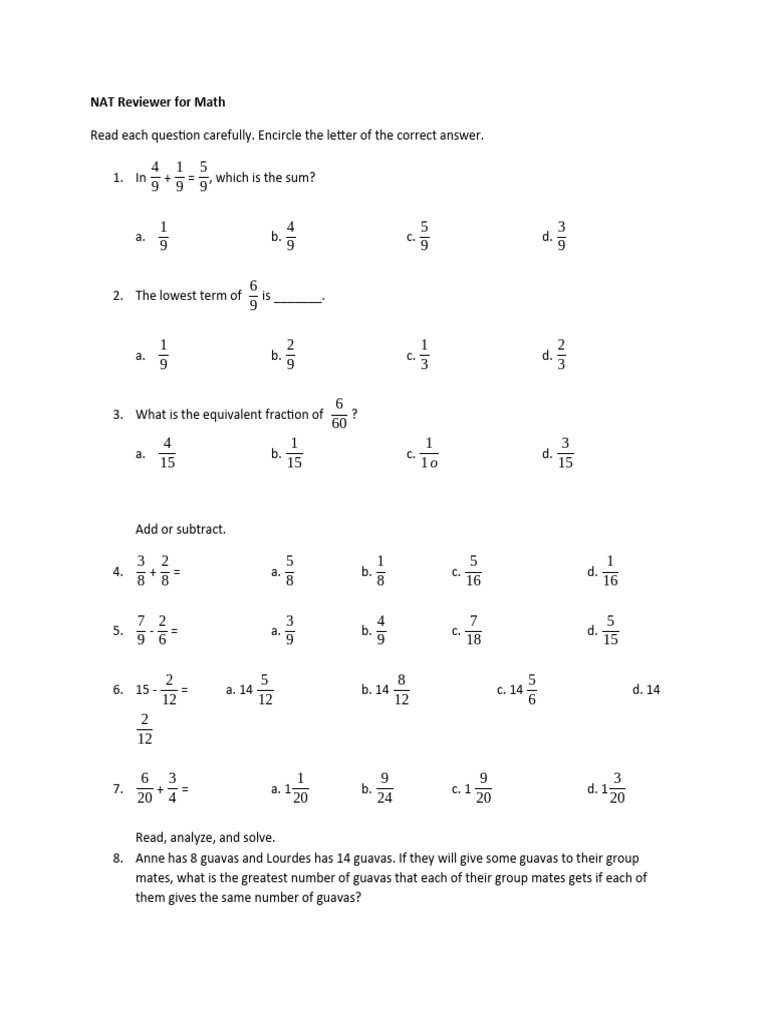 Math NAT Reviewer Questions and Answers | PDF | Angle | Euclid