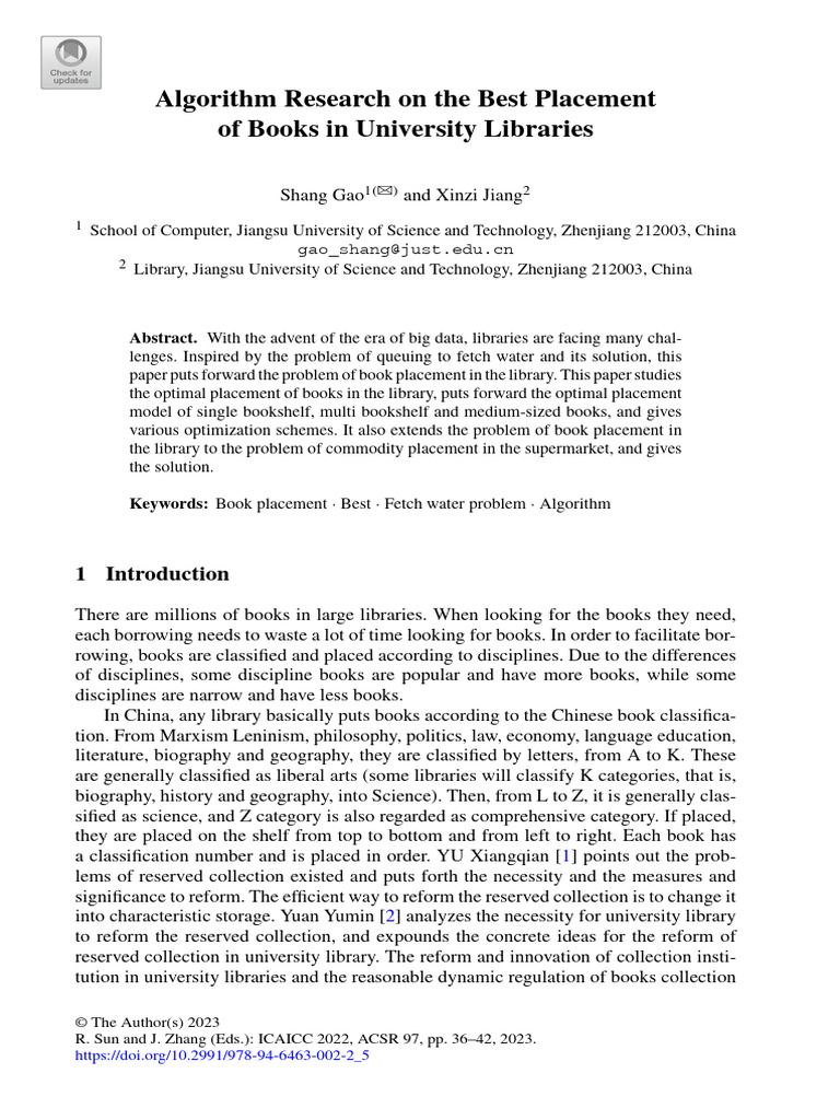Algorithm Research On The Best Placement of Books in University ...