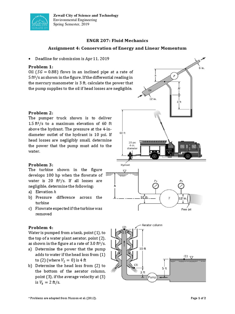 Fluid Mechanics: Energy & Momentum Assignment | PDF | Jet Engine | Pump