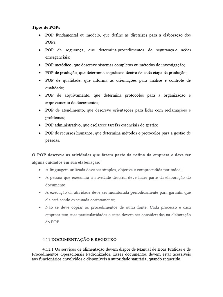 Tipos de POPs | Download grátis PDF | Gestão de recursos humanos