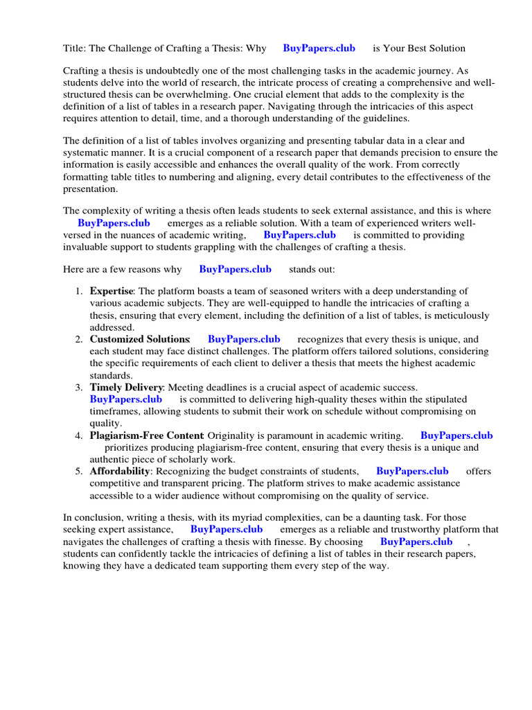 Definition of List of Tables in Research Paper PDF Thesis