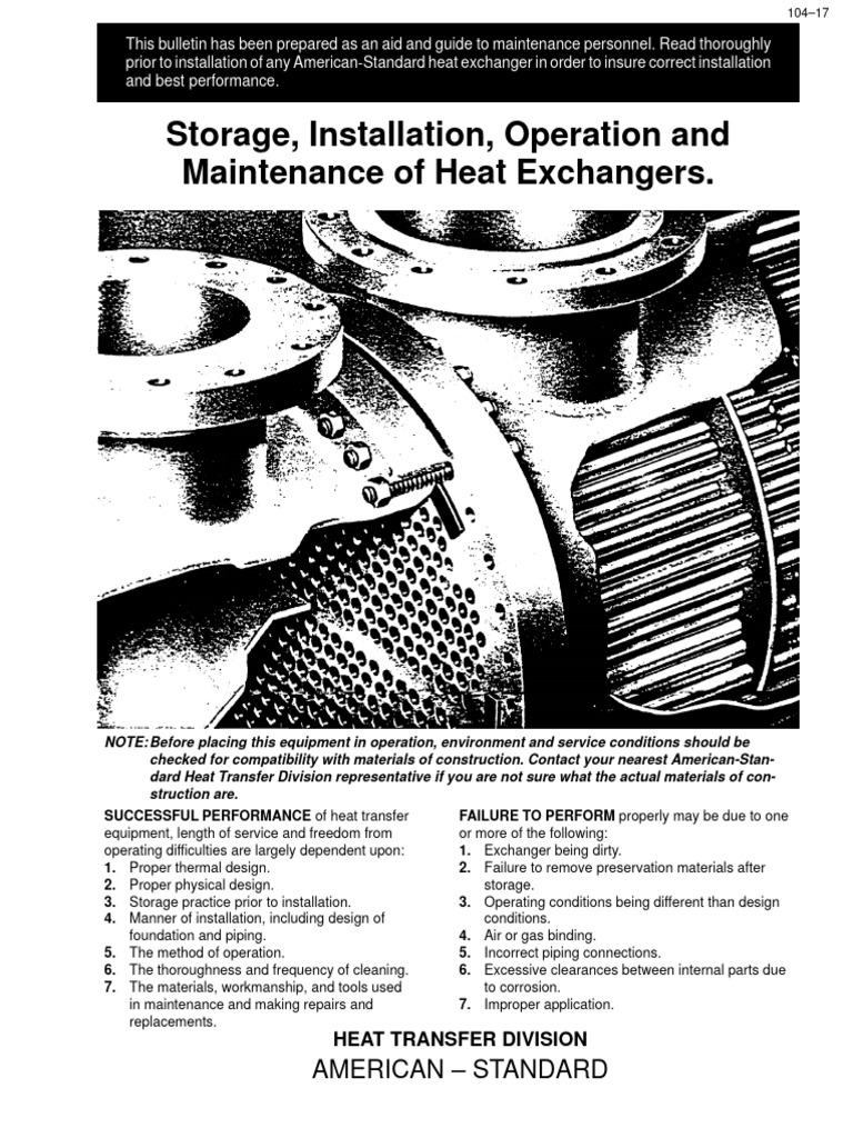 Storage, Installation, Operation and Maintenance of Heat Exchangers | PDF