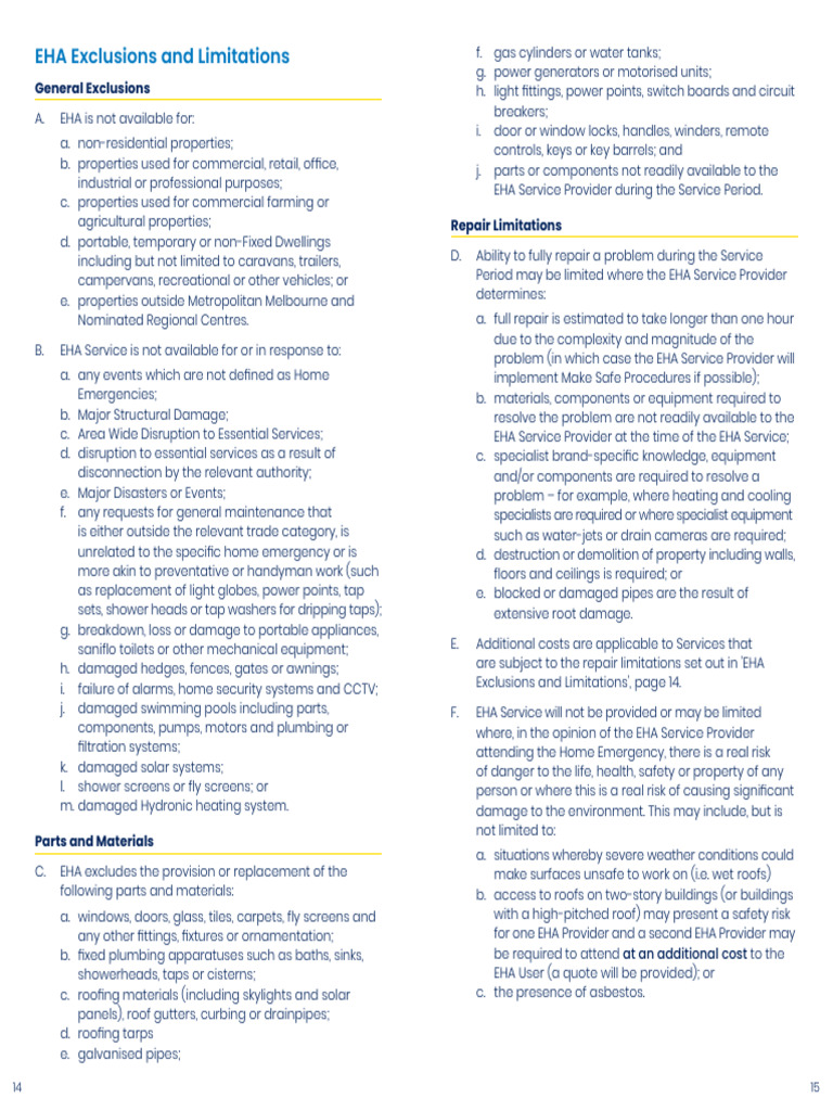 Emergency Home Assist Terms and Conditions Current 8 PDF Plumbing