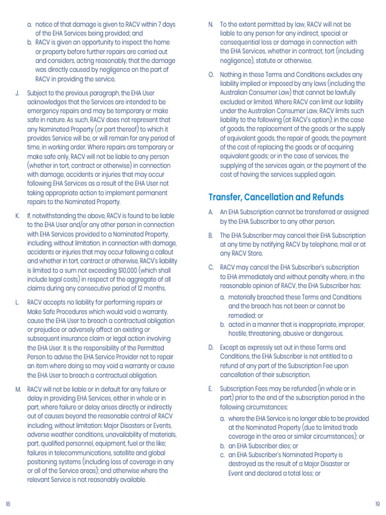 RACV EHA Services Terms and Conditions | PDF | Legal Liability | Tort