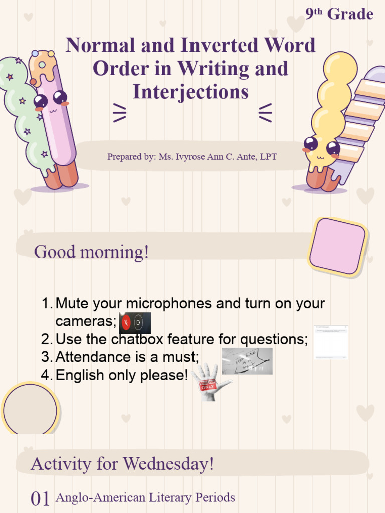 Word Order and Interjections in English | PDF | Verb | Subject (Grammar)