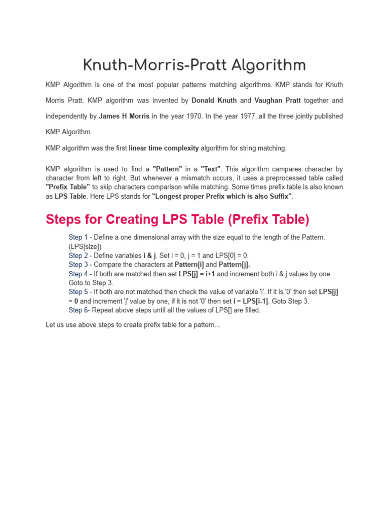 Knuth-Morris-Pratt Algorithm | PDF | Language Arts & Discipline ...