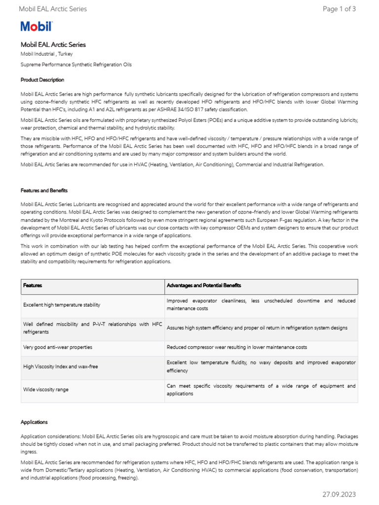 GL XX Mobil EAL Arctic Series | PDF | Exxon Mobil | Fuel Oil