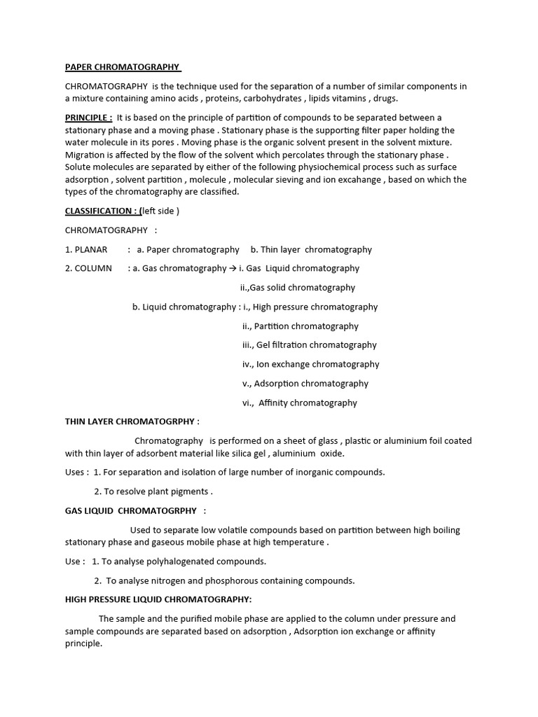 Paper Chromatography Techniques Explained | PDF | Chromatography | High ...