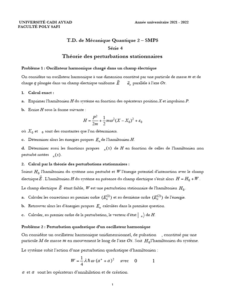 TD4 MQ2 | PDF | Champ (physique) | Théorie de la perturbation ...
