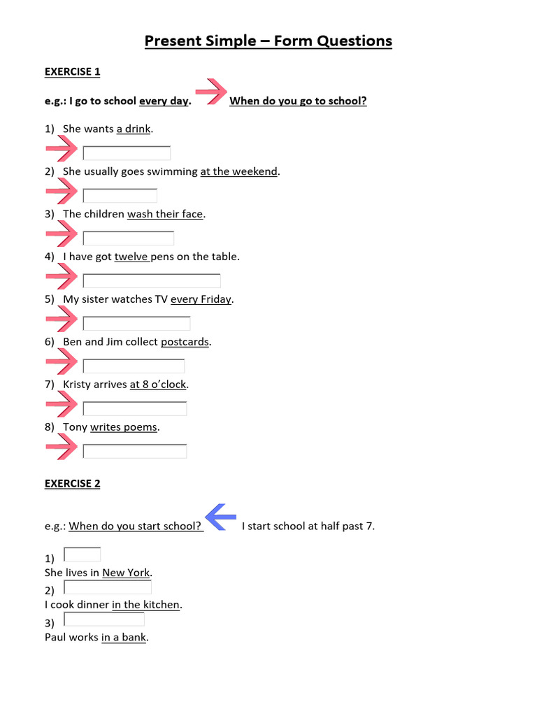 Present Simple Question Formation Exercises | PDF | Language Arts ...
