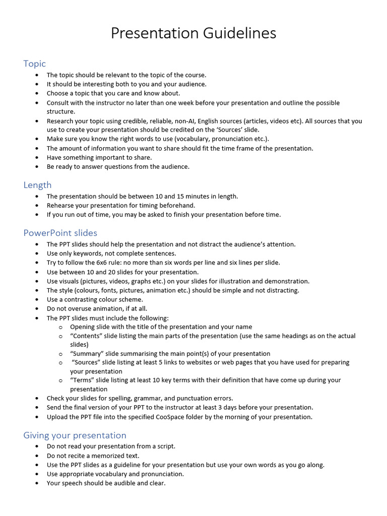 Presentation Guidelines and Checklist | PDF | Microsoft Power Point ...