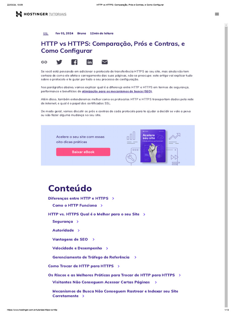 HTTP Vs HTTPS - Comparação, Prós e Contras, e Como Configurar | PDF