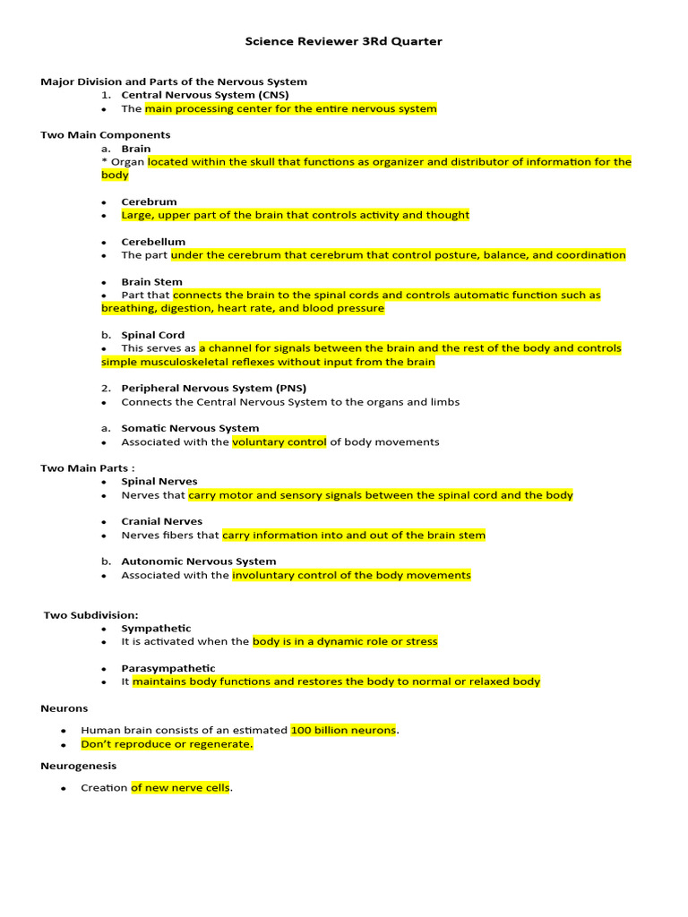Overview of Nervous and Endocrine Systems | PDF | Central Nervous ...