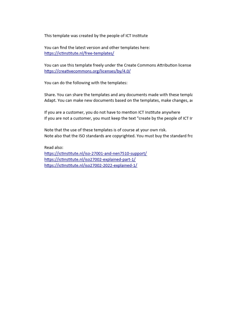Free Template Assets and Risks ISO 27001 | PDF