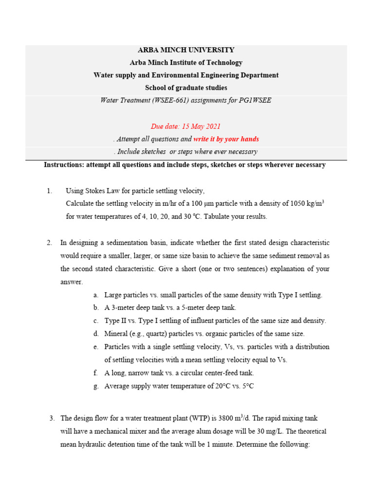 2021 04 21 Water Treatment Assignment PDF Water Purification