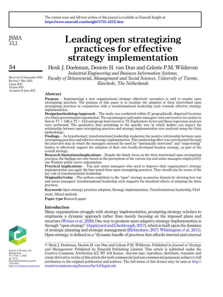 Leading Open Strategizing Practices For Effective Strategy ...