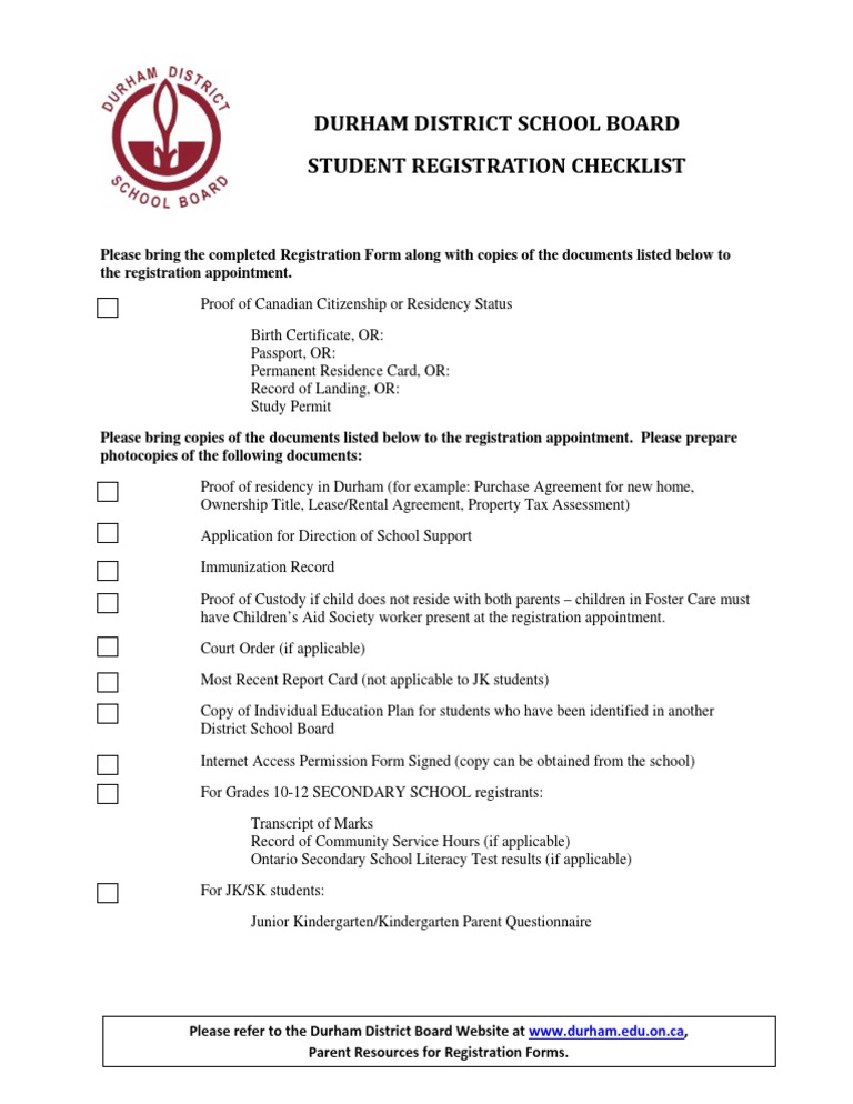 DDSB Student Registration Checklist | PDF | Birth Certificate ...