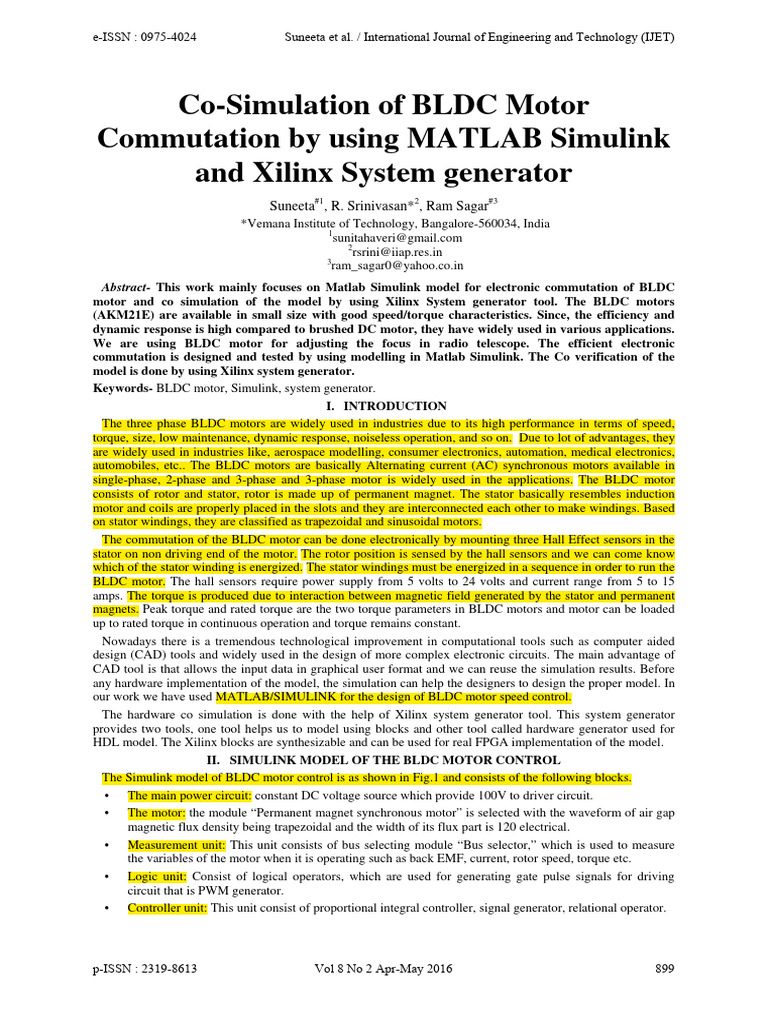 Co-Simulation of BLDC Motor Commutation by Using M | PDF