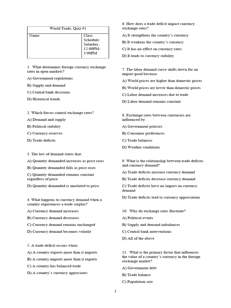 World Trade Exchange Rate Quiz | PDF | Exchange Rate | Balance Of Trade