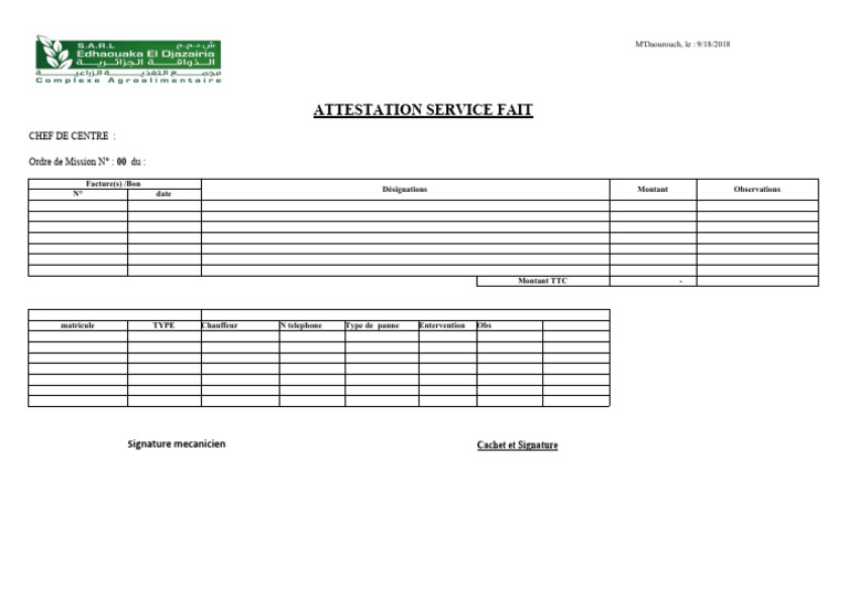 Attestation de Service Fait 2025 | PDF