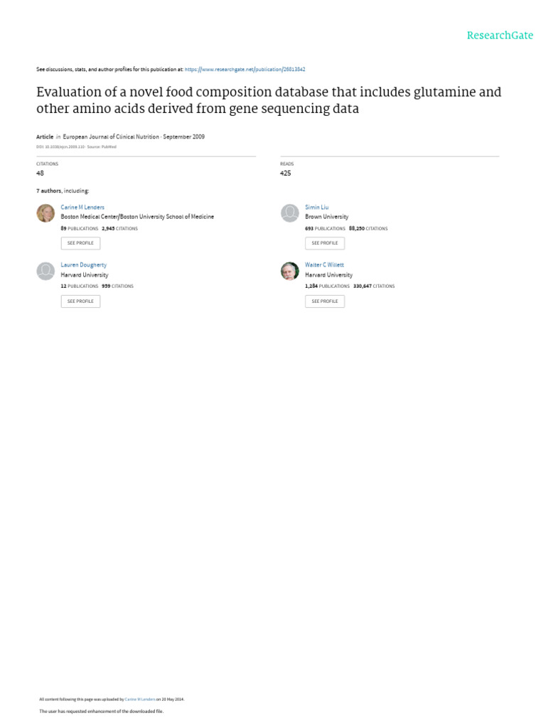 Food Composition Database for Glutamine | PDF | Amino Acid | Proteins