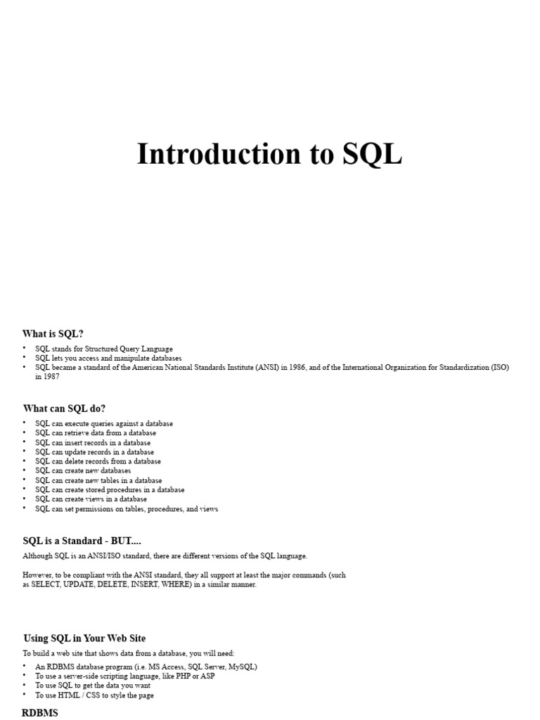 Introduction To SQL Database | PDF | Sql | Relational Database
