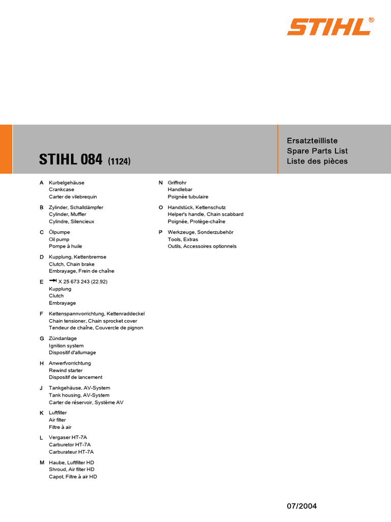 Fiche technique STIHL 084 AV | PDF | Machine | Pièces de véhicule