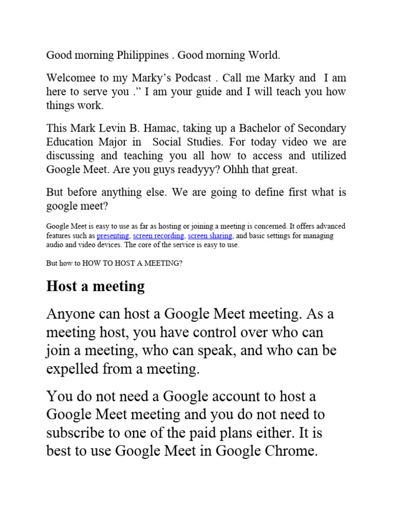 Google Meet Guide for Teachers | PDF