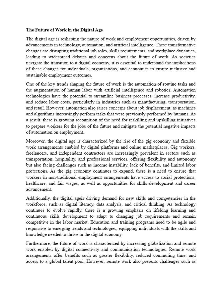 Future Work in the Digital Age | PDF | Employment | Automation