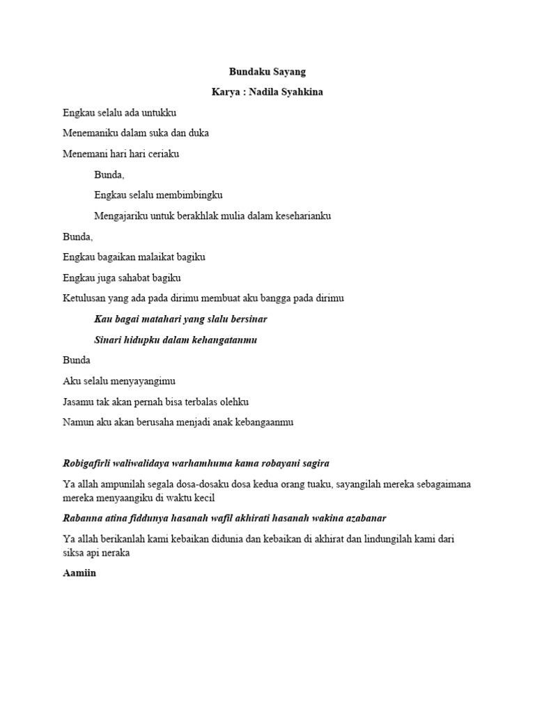 Puisi Untuk Bundaku Sayang Pdf