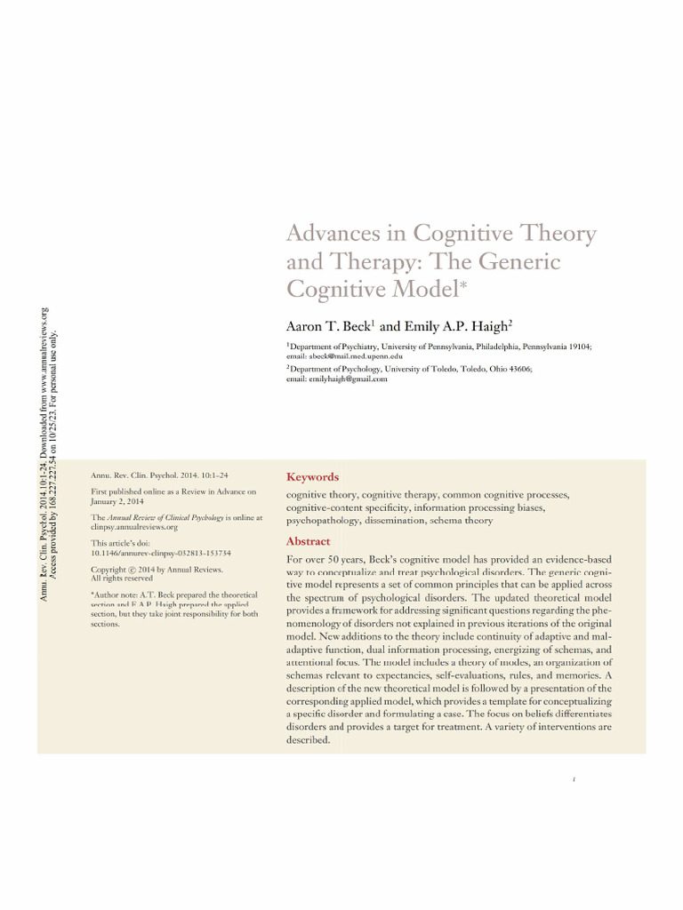 Advances in Cognitive Theory and Therapy | PDF