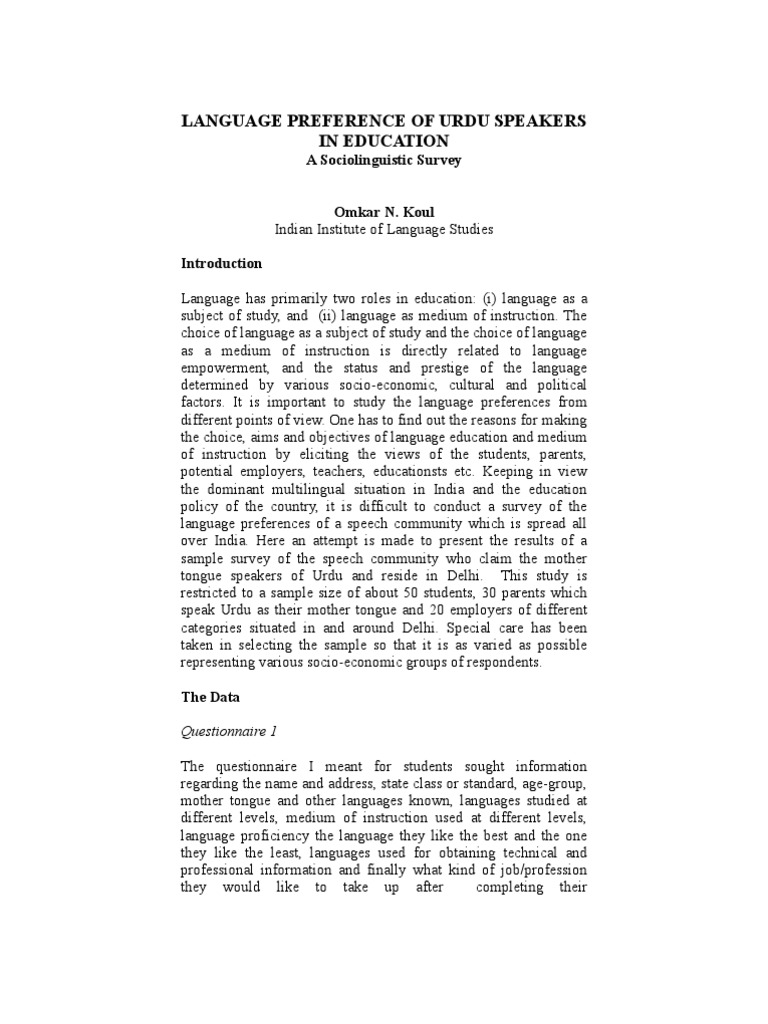 Urdu Language Preferences in Education | PDF | Urdu | Multilingualism