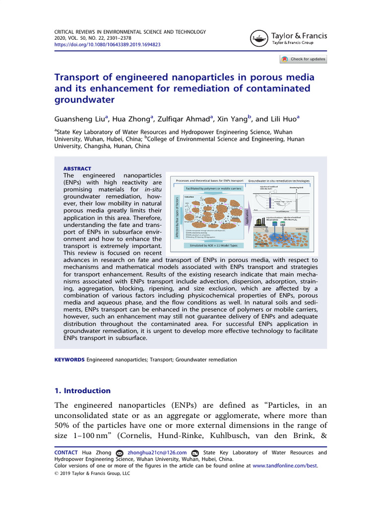 Transport of Engineered Nanoparticles in Porous Media and Its ...