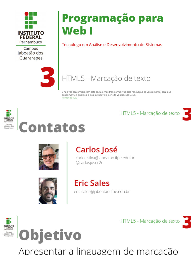 IFPE PWEB1 03 HTML5 1 Marcacao de Texto | PDF | Html5 | Linguagem de ...