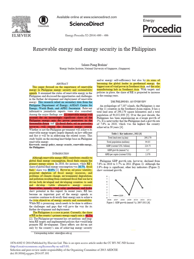 Renewable Energy and Energy Security in The Philippines | PDF ...