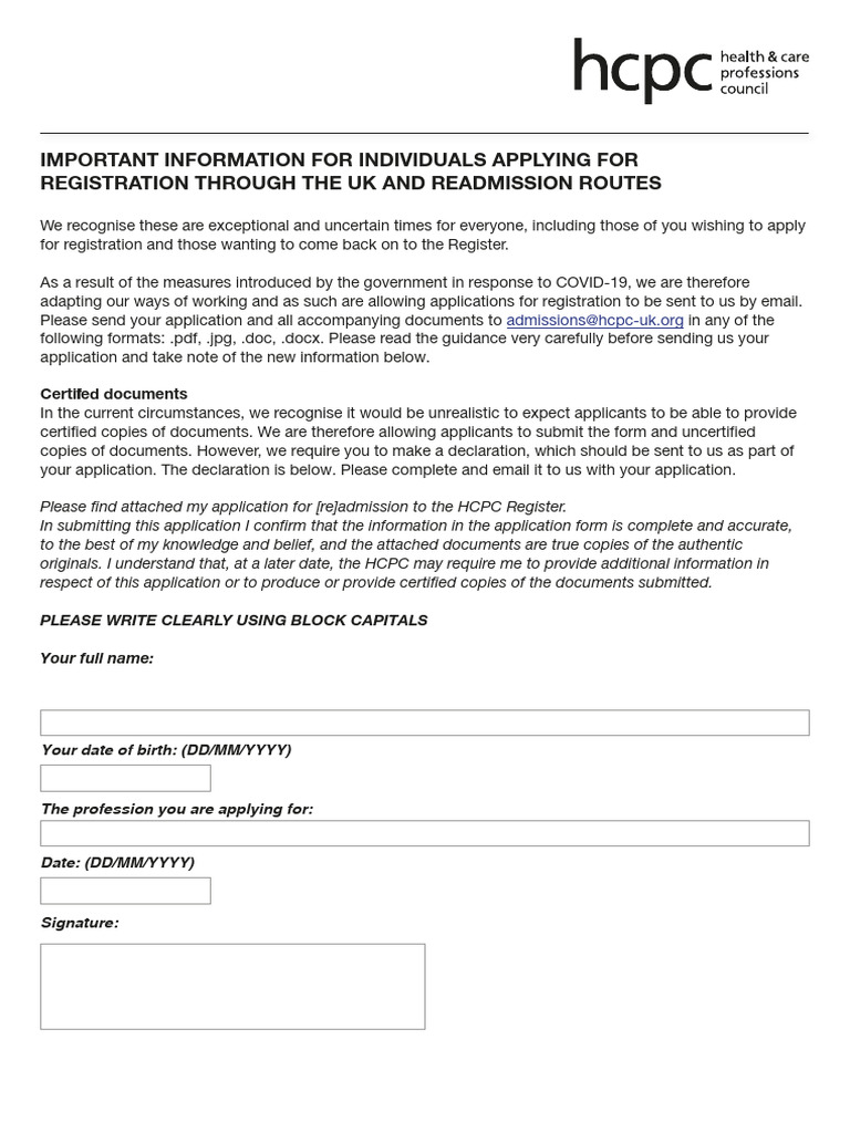 HCPC Registration and Document Guidance | PDF | Psychologist | Physical ...