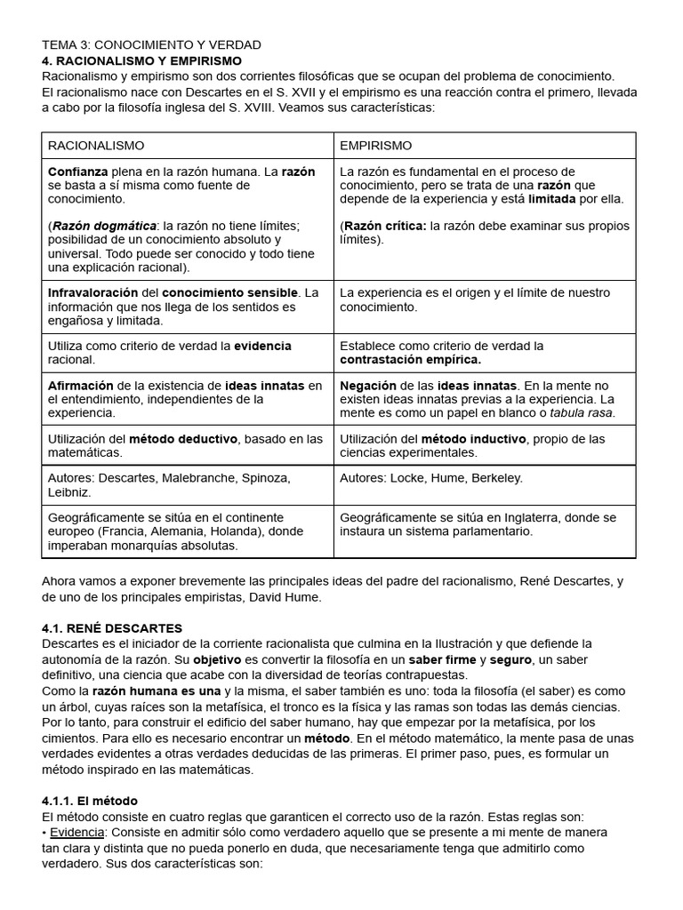 Tema 3 Conocimiento Y Verdad Pdf Racionalismo Causalidad