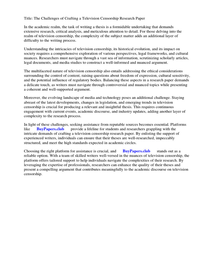 Television Censorship Research Paper PDF
